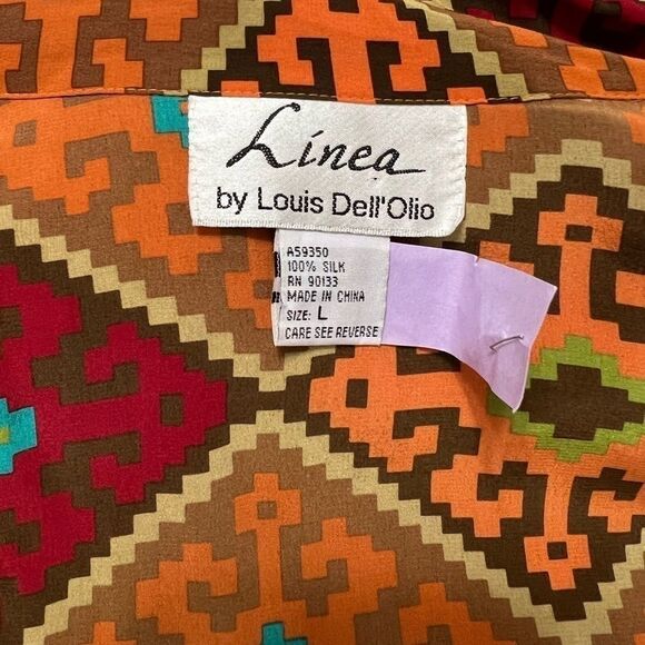 Linea Louis Dell O'lio Southwest Western Silk Blouse Art orange red large - Picture 11 of 11